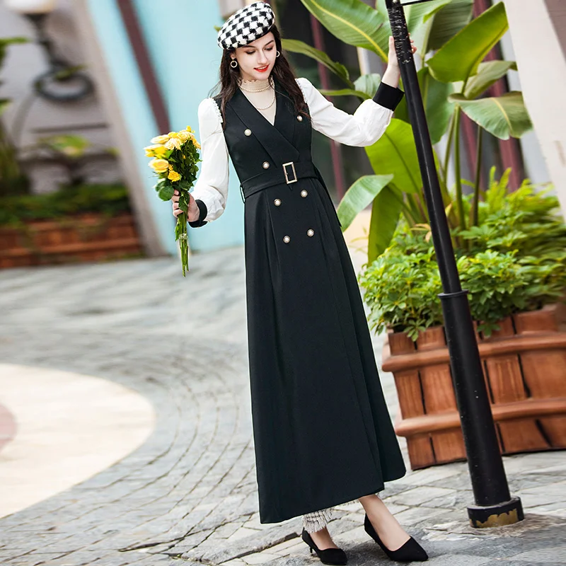 Women Long Coat Double Breasted Jackets Pearls Sustans Patchwork Black and White Spring Autumn Trench Overcoat Oversized DZ2866
Women Long Coat Double Breasted Jackets Pearls Sustans Patchwork Black and White Spring Autumn Trench Overcoat Oversized DZ2866