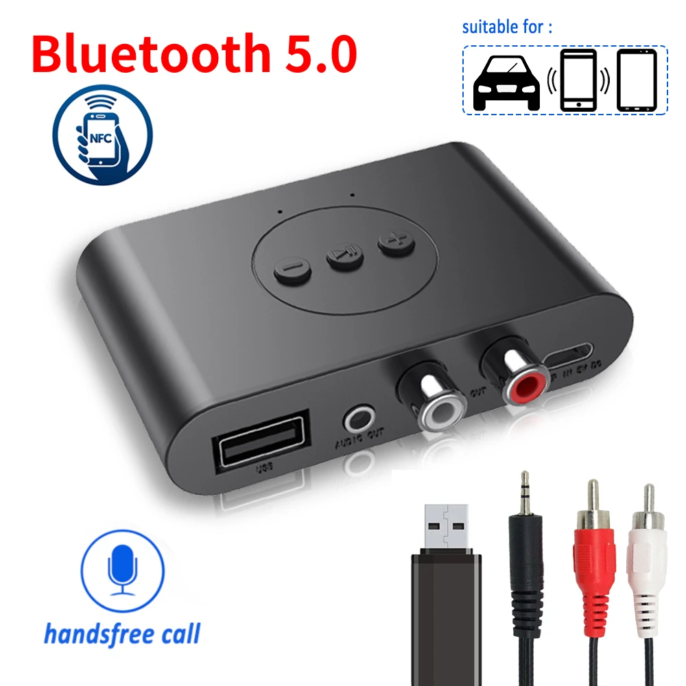 

Bluetooth 5.0 Audio Receiver U Disk NFC RCA 3.5mm AUX Jack Stereo Music Wireless Adapter Handsfree Call Mic For Car Kit Speaker