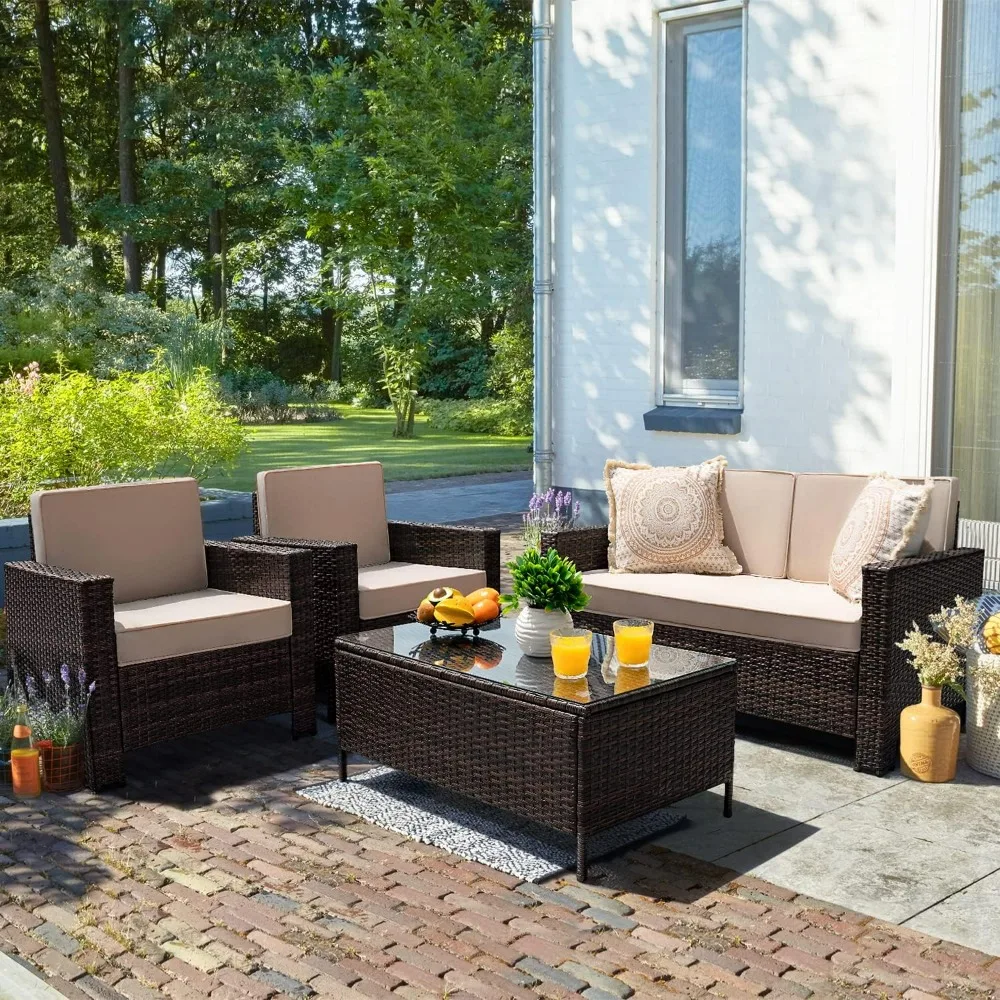 4 Pieces Patio Furniture Sets Rattan Chair Wicker Conversation Sofa Set, Outdoor Indoor Backyard Porch Garden Poolside Balcony
4 Pieces Patio Furniture Sets Rattan Chair Wicker Conversation Sofa Set, Outdoor Indoor Backyard Porch Garden Poolside Balcony