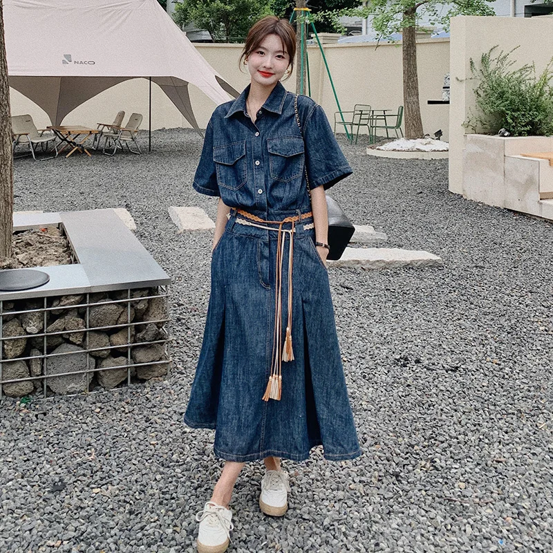 Vintage Denim Dress with Belt 2023 Summer Women Elegant Short Sleeve Laplel Loose Casual A-line Long Cowboy Shirt Dresses 3055
Vintage Denim Dress with Belt 2023 Summer Women Elegant Short Sleeve Laplel Loose Casual A-line Long Cowboy Shirt Dresses 3055