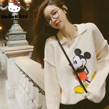 Disney Mickey Mouse Sweater Y 2k Cute Sweet Long Sleeve Knit Top Fall Winter Women Clothe Streetwear Campus Korean Style Sweater
