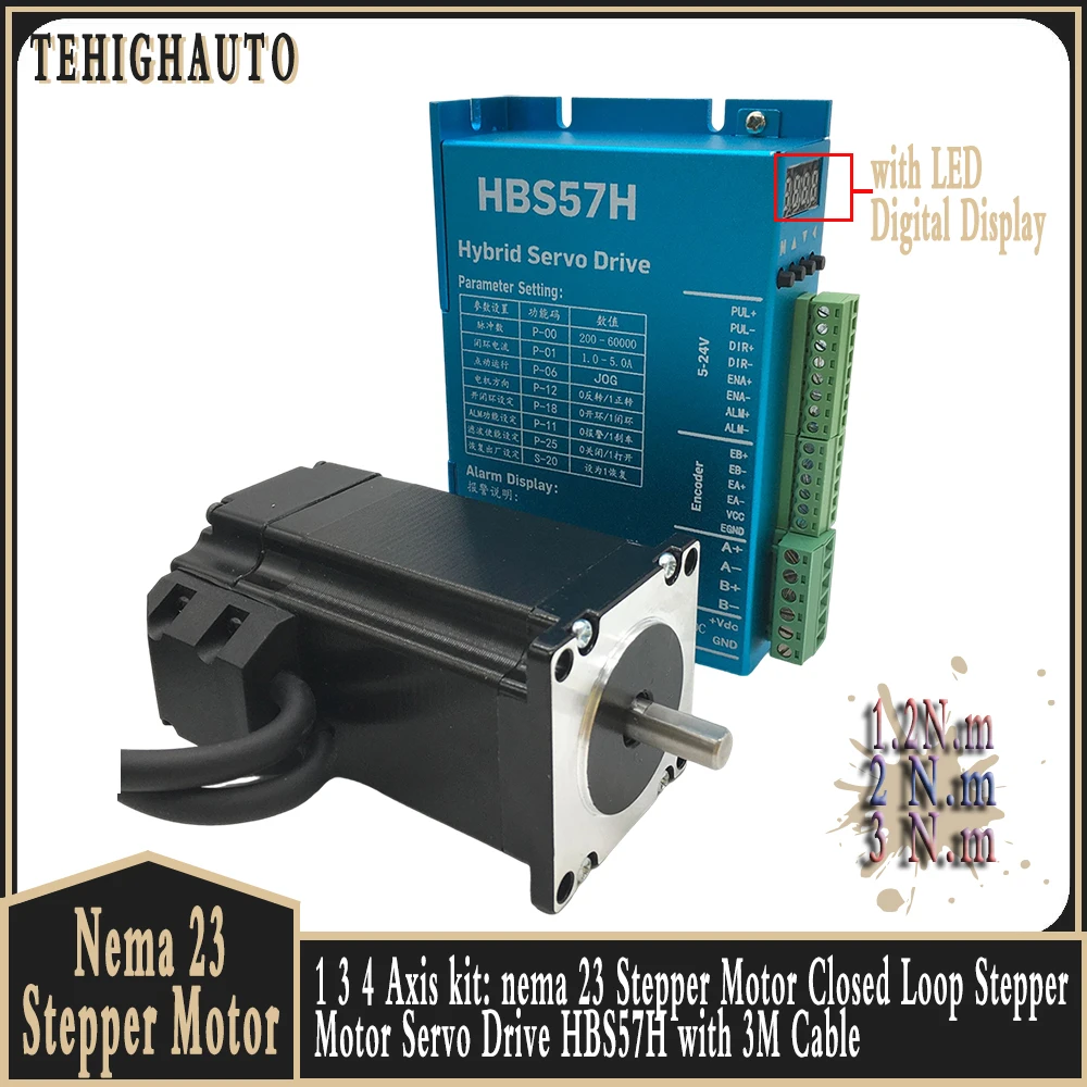 Nema23 Closed Loop Stepper Motor Servo Drive HBS57H 1/3/4 Kit 1.2/2/3 Nm Shaft 8mm 2 Phase Stepper Motor 3M Cable for CNC Router
Nema23 Closed Loop Stepper Motor Servo Drive HBS57H 1/3/4 Kit 1.2/2/3 Nm Shaft 8mm 2 Phase Stepper Motor 3M Cable for CNC Router