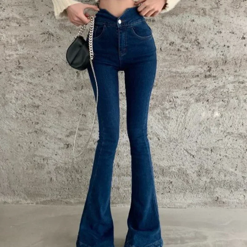 

Blue Trousers Slim Fit Flared Skinny Flare Womens Jeans Bell Bottom High Waist Shot Pants for Women Chic and Elegant Fitted 90s