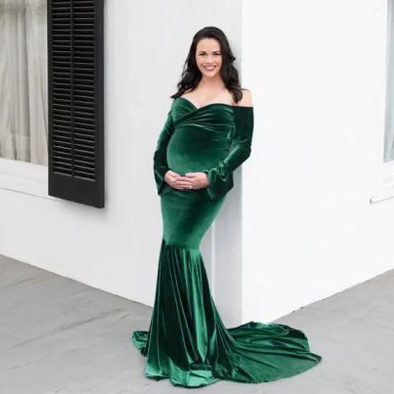 

Shoulderless Maternity Dresses For Photo Shoot Sexy Long Pregnancy Dress Maxi Gown Pregnant Women Photography Props