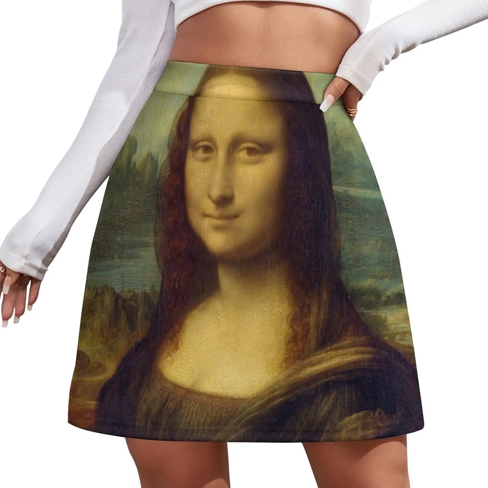 

Iconic Leonardo da Vinci Mona Lisa Mini Skirt 90s aesthetic japanese style mini denim skirt skirt