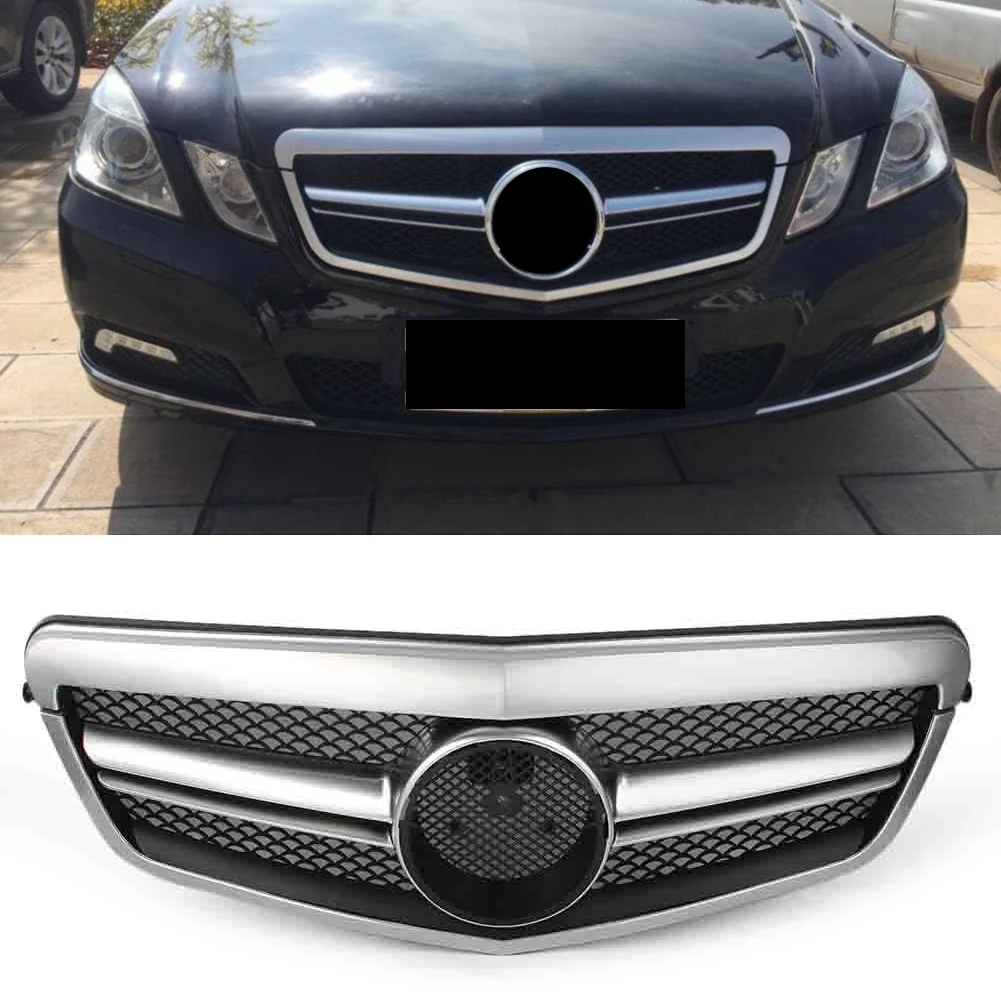 

Car Front Grille Bumper Mesh Grill For Mercedes Benz E-Class W212 S212 2010 2011 2012 2013 Silver ABS Plastic with star emblem