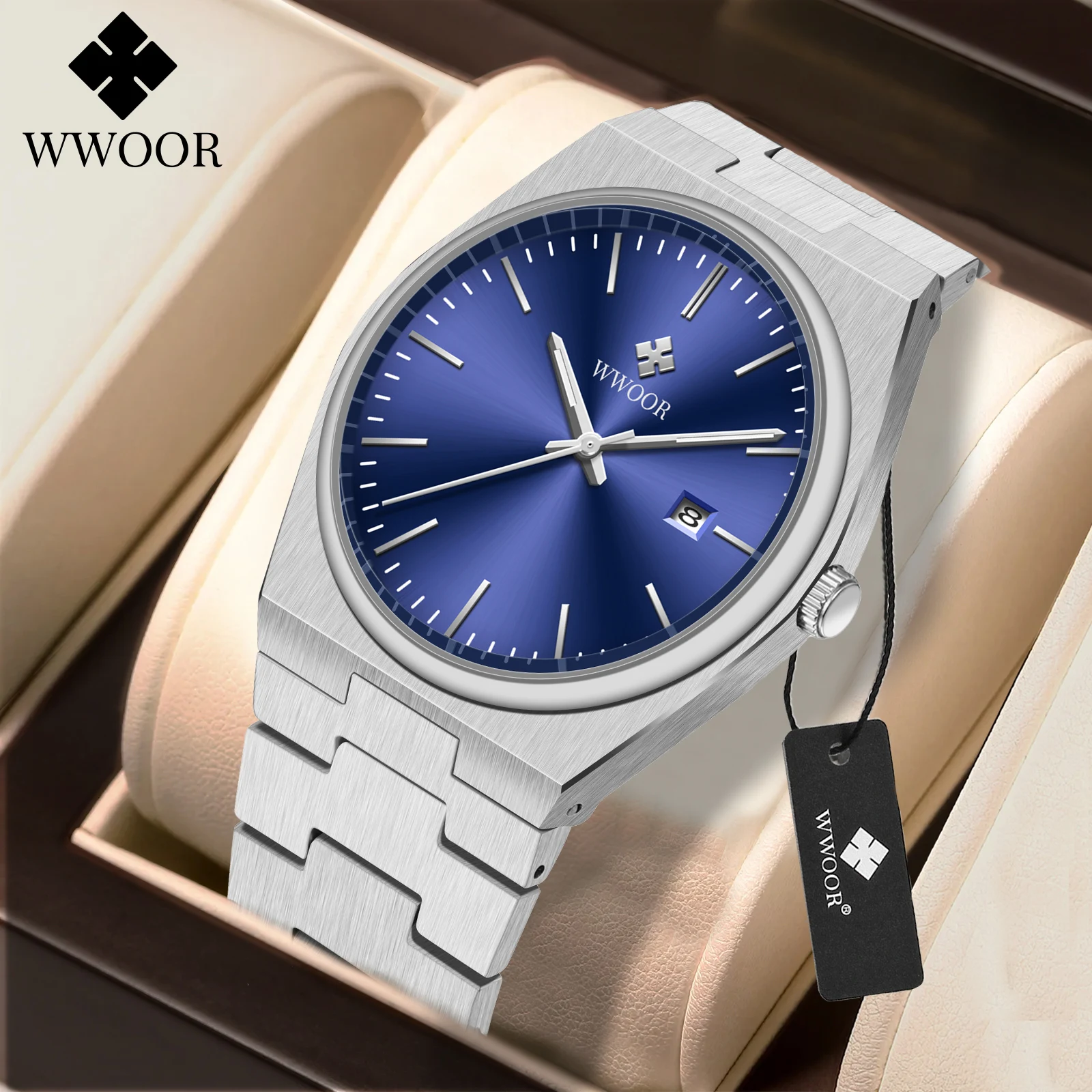 

WWOOR New 41mm Men Luxury Brand Quartz Watch For Men Sapphire Glass 316L Stainless Steel Waterproof Luminous Man's Wristwatches