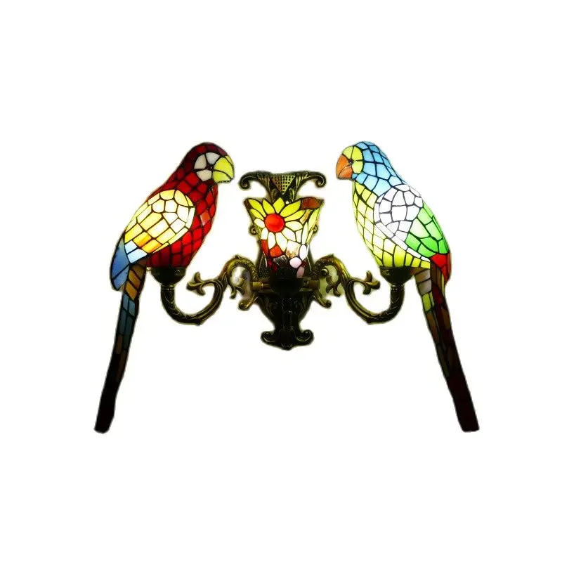 

Tiffany Parrots Baroque Wall Lamp Aisle Balcony Foyer Entrance Europe Vintage Porch Sconce Light D41801