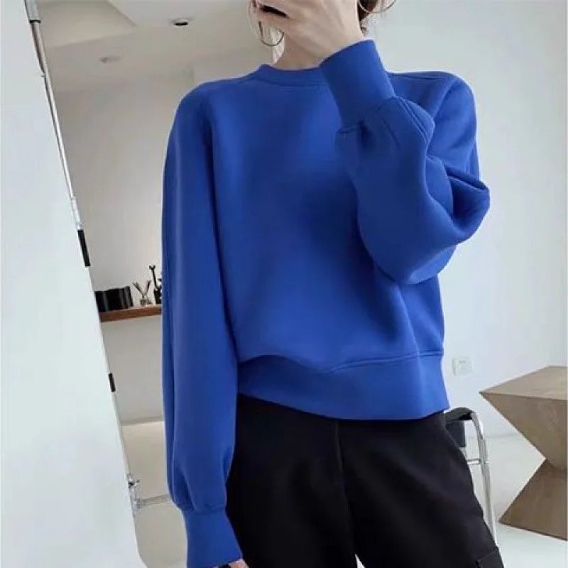 

Sweetheart Space Cotton Shoulder Sleeve Solid Color Women's 2023 New Spring Autumn Korean Edition Loose Casual Top