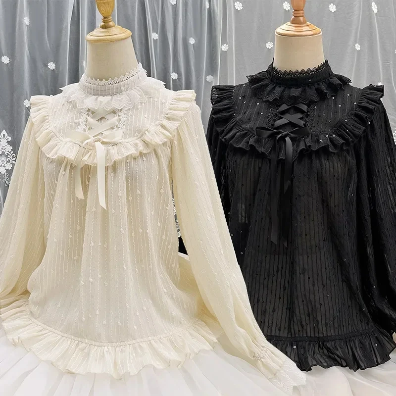 Victorian Vintage Sweet Lolita Lace Chiffon Blouse for Women, Ruffle Bandage Tops, Female Gothic Long Sleeves, Loose Shirts
Victorian Vintage Sweet Lolita Lace Chiffon Blouse for Women, Ruffle Bandage Tops, Female Gothic Long Sleeves, Loose Shirts