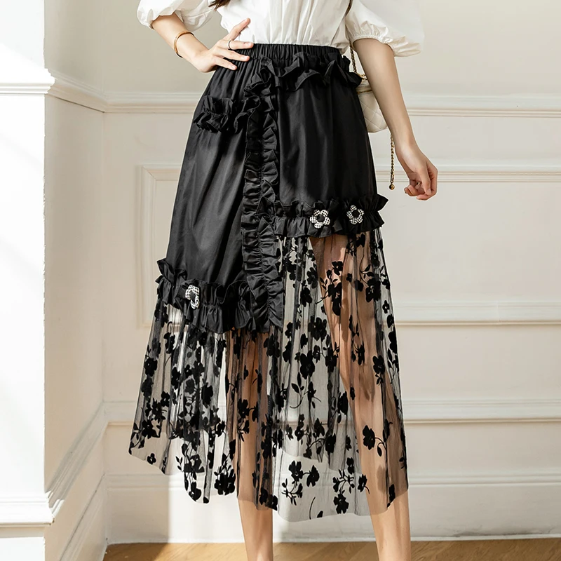 QOERLIN Ruffles Mesh Skirts Women Elastic Waist A-Line Fashion Irregular Embroidered Floral Mid Skirts with Liner Casual Saias
QOERLIN Ruffles Mesh Skirts Women Elastic Waist A-Line Fashion Irregular Embroidered Floral Mid Skirts with Liner Casual Saias