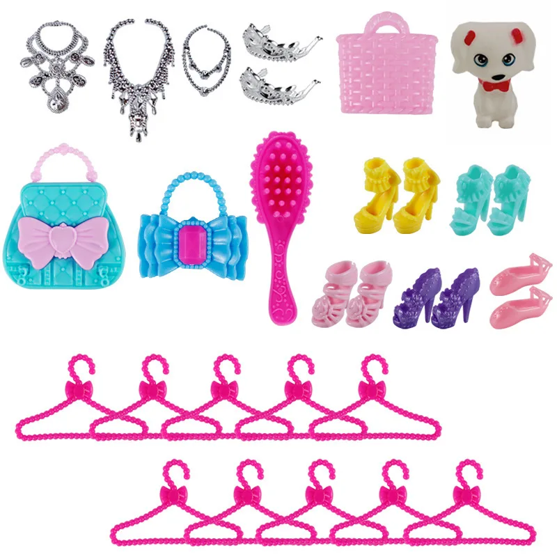 

NK 35 Items / Set Doll Accessories Fashion Hangers Bag Shoes Earring Bowknot Crown For Barbie Doll Dress up Baby Toys