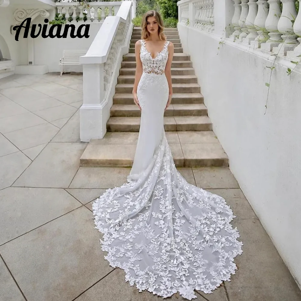 Aviana Mermaid Gorgeous Wedding Dresses V-Neck Tank Backless Lace Appliques Tulle Bride Gowns Sweep Train Vestido De Novia 2024
Aviana Mermaid Gorgeous Wedding Dresses V-Neck Tank Backless Lace Appliques Tulle Bride Gowns Sweep Train Vestido De Novia 2024