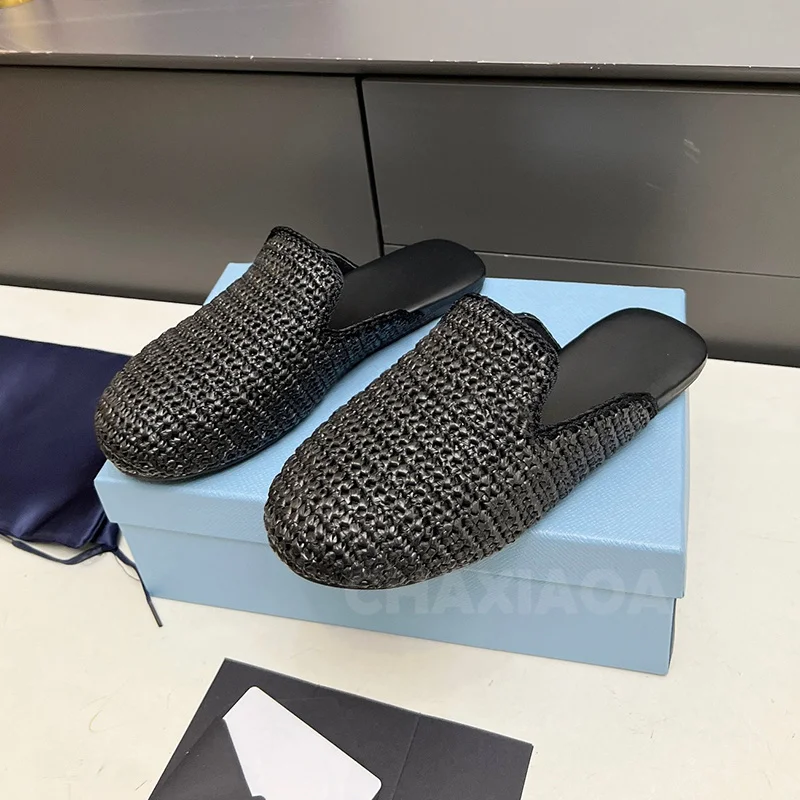 

Female Slippers Summer Walk Show New Style Round Head Solid Colors Weave Upper Ladies Shoes Simplicity Versatile Slippers