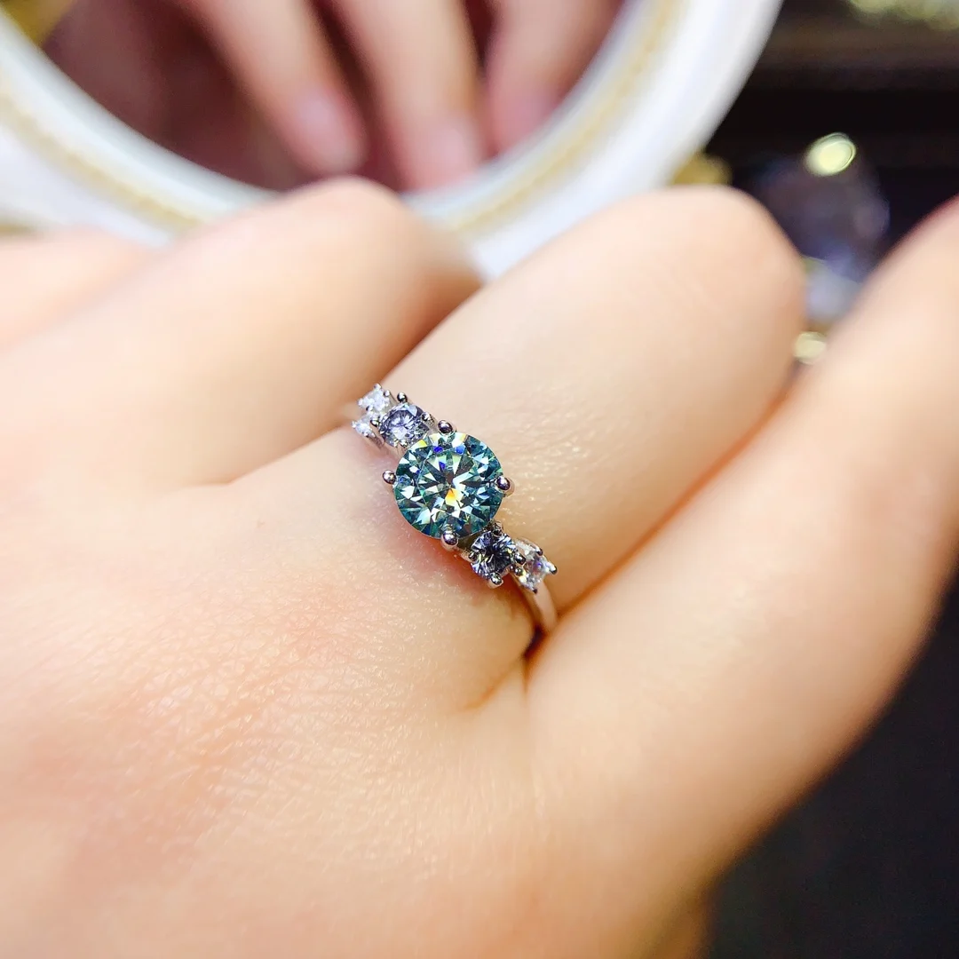 

Кольцо из натурального камня мусса, из серебра 925 пробы, круглое 3 мм + 6 мм, голубой драгоценный камень, 1 карат, подарок для девочек на праздник, бесплатная доставка