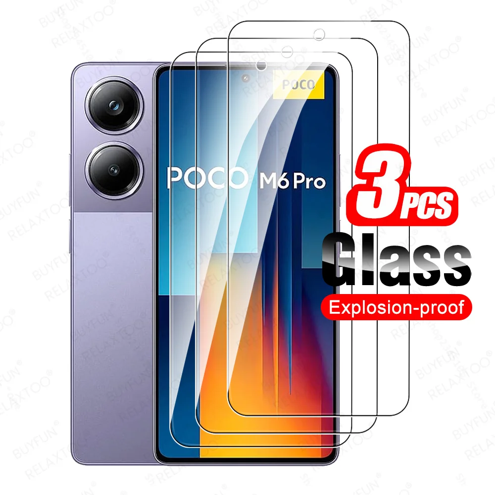 

3Pcs Protective Glass For Xiaomi Poco M6 Pro 4G Screen Protector Tempered Glas PocoM6Pro PocoM6 M 6 Pro Pocco Poxo Little M6Pro