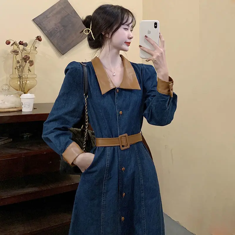 2023 Spring Vintage Blue Women Denim Shirt Dress Lapel Open Buttons Body Slime Waist Long Sleeve A Line Midi Robe Clothes V376
2023 Spring Vintage Blue Women Denim Shirt Dress Lapel Open Buttons Body Slime Waist Long Sleeve A Line Midi Robe Clothes V376