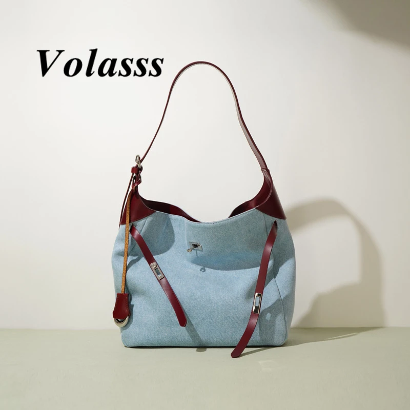 VOLASSS New Cowhide Patchwork Denim Shoulder Tote Bag For Women's Large Capacity Crossbody Bag Versatile Travel Handbag Ladies
VOLASSS New Cowhide Patchwork Denim Shoulder Tote Bag For Women's Large Capacity Crossbody Bag Versatile Travel Handbag Ladies