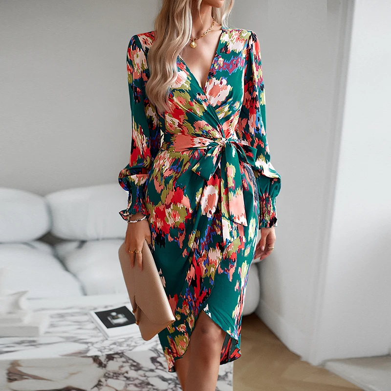 Autumn Elegant V-neck Lace-up Midi Dress Women Fashion Pattern Print Waist Party Dress Spring Casual Long Sleeve A-Line Dresses
Autumn Elegant V-neck Lace-up Midi Dress Women Fashion Pattern Print Waist Party Dress Spring Casual Long Sleeve A-Line Dresses