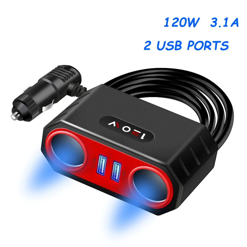 DC12V/24V Cigarette Lighter 120W Car Charger 3.1A Dual USB Quick Charge Power Adapter Charger for Smartphone Laptop Camera DVR
DC12V/24V Cigarette Lighter 120W Car Charger 3.1A Dual USB Quick Charge Power Adapter Charger for Smartphone Laptop Camera DVR