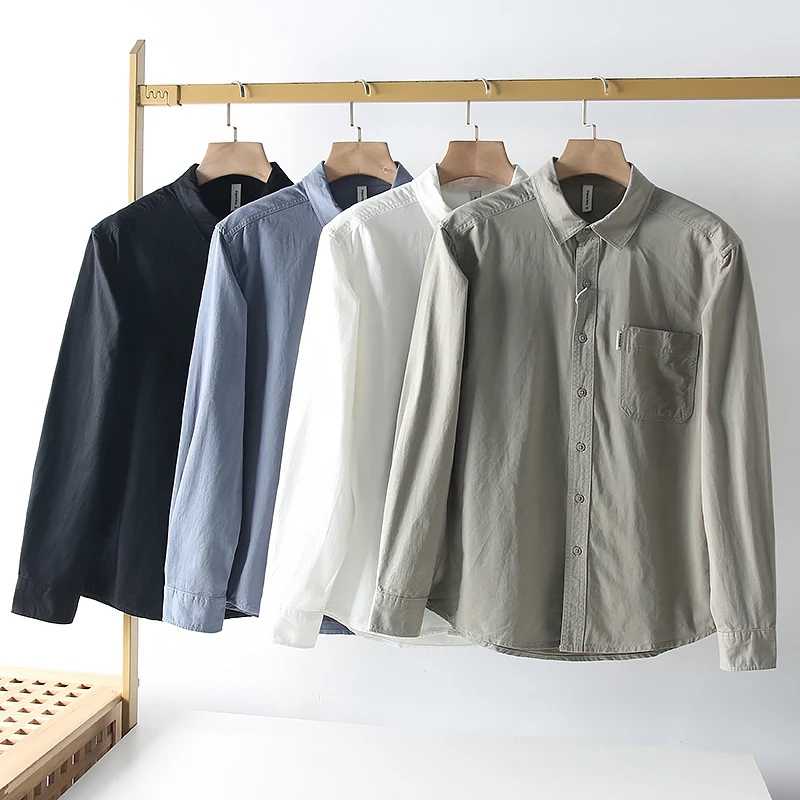 

PEPE Spring and Autumn Washed Twill Fabric 100% Cotton Shirt Lapel Loose Casual Workwear Men's Long sleeved Shirt