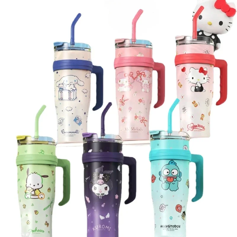 

1200ml Sanrio Kuromi Thermos Cup Hello Kitty My Melody Cinnamoroll Pochacco Hangyodon Student Kids Stainless Steel Water Bottle