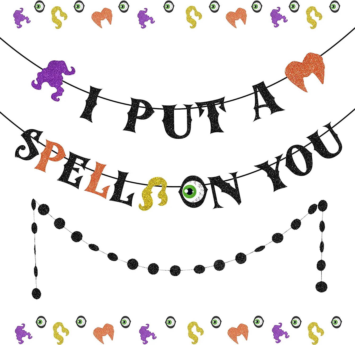 

Cheereveal Halloween Party Decorations I Put A Spell on You Banner Halloween Witch Decor Black Circle Dots Garland