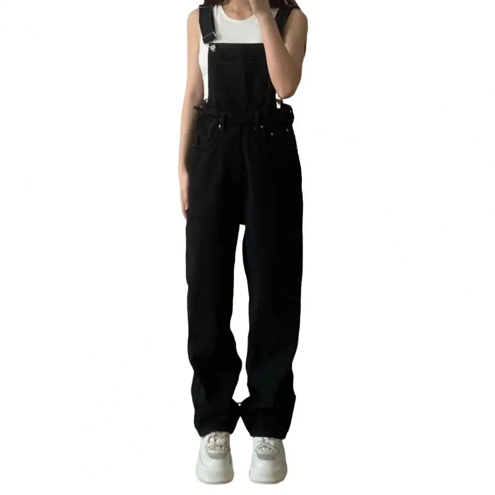 

Overalls Vintage Jumpsuit Loose Fit High Waist Straight Wide Leg Preppy Style Overalls with Pockets for Women Women Jumpsuit