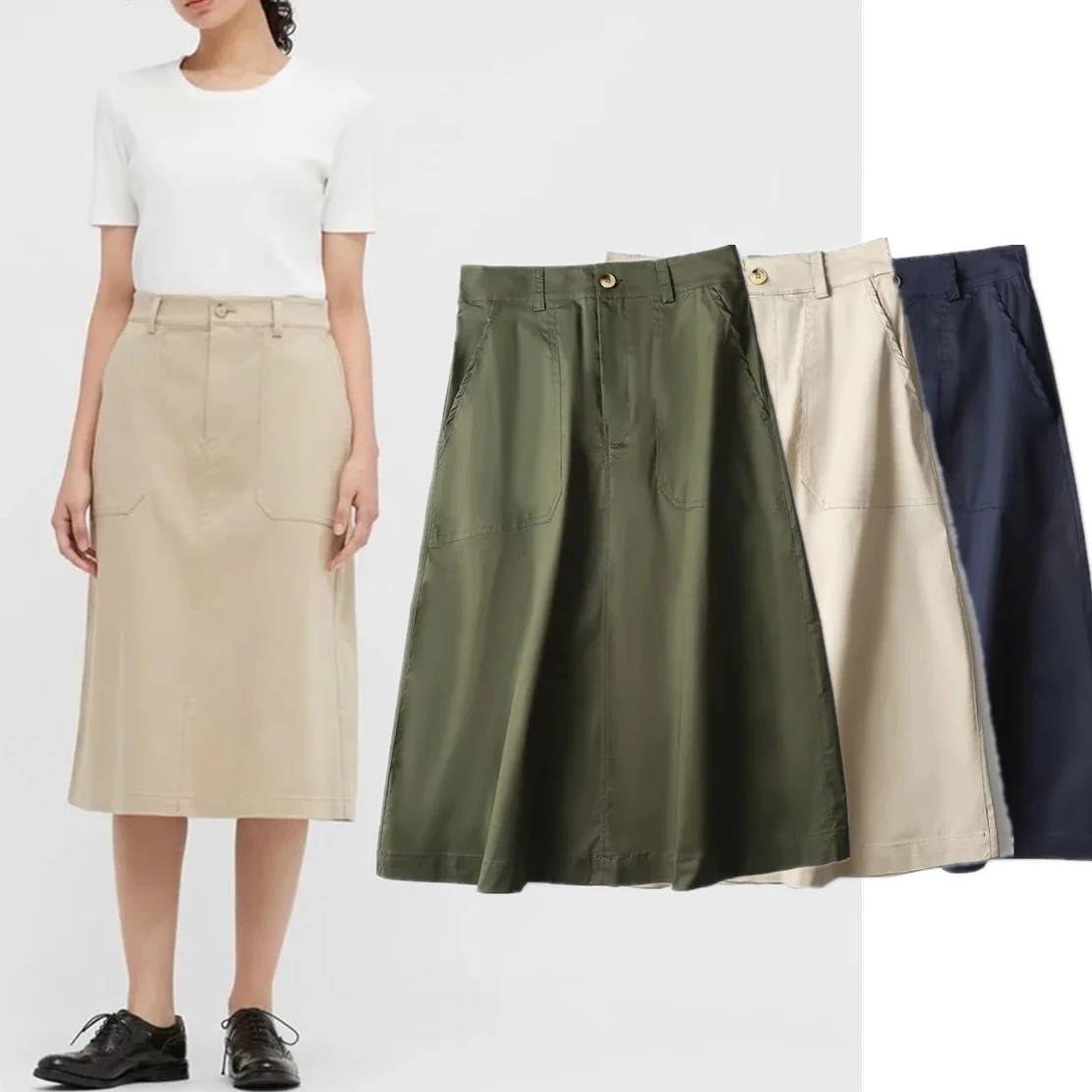 Withered 2023 England Style Fashion Simple Office Lady Casual High Waist Cargo Skirt Pure Cotton Color Midi Skirts Women
Withered 2023 England Style Fashion Simple Office Lady Casual High Waist Cargo Skirt Pure Cotton Color Midi Skirts Women