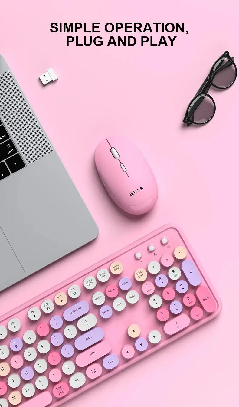 Retro style wireless keyboard with ergonomic round keys