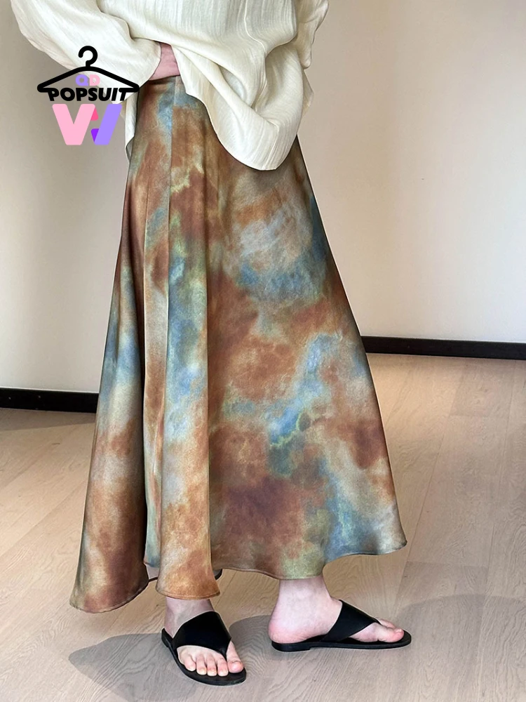 

New Summer Women Long Skirt Elegant A-Line High Waist Skirt Color Halo Dyeing Spring Maxi Skirt Fashion Office Women's Clothing