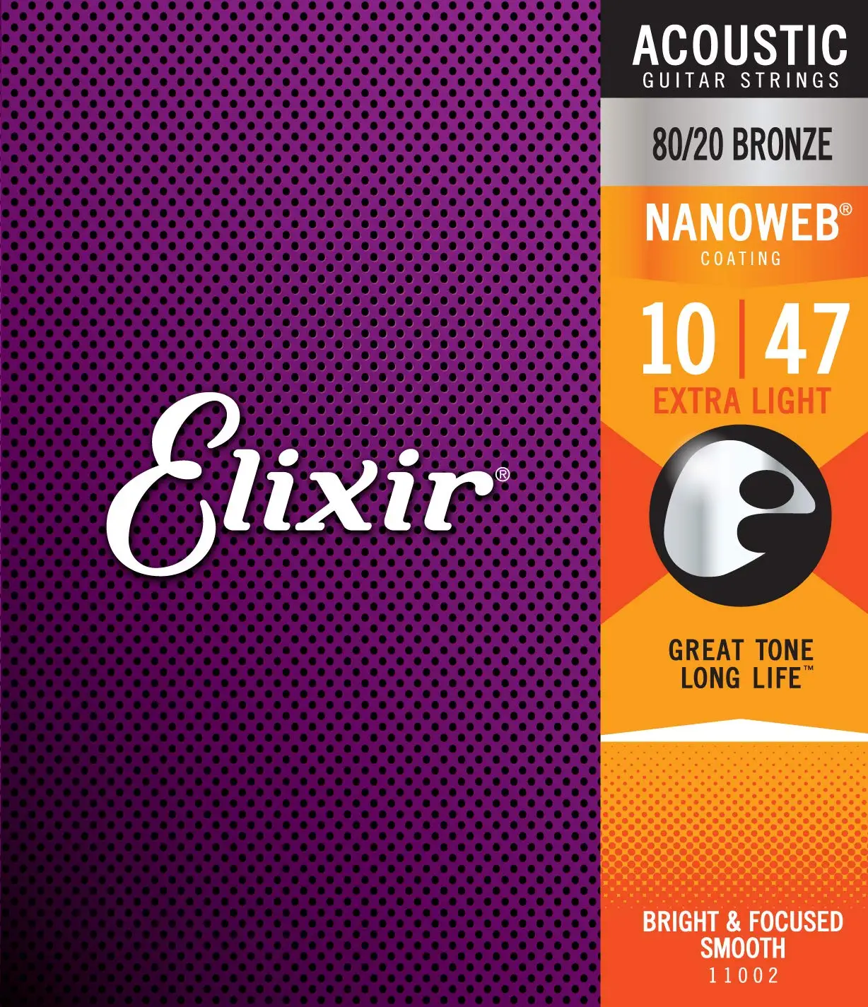 

Elixir Strings 80/20 Bronze Acoustic Guitar Strings w NANOWEB Coating, Extra Light (.010-.047) - 11002