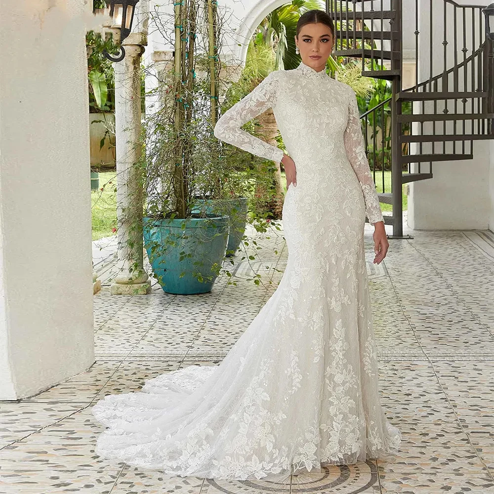 Luxury 2024 High Neck Wedding Dresses for Women Full Sleeves Lace Sweep Train Floor-Length Bridal Gowns Zipper Vestidos De Novia
Luxury 2024 High Neck Wedding Dresses for Women Full Sleeves Lace Sweep Train Floor-Length Bridal Gowns Zipper Vestidos De Novia