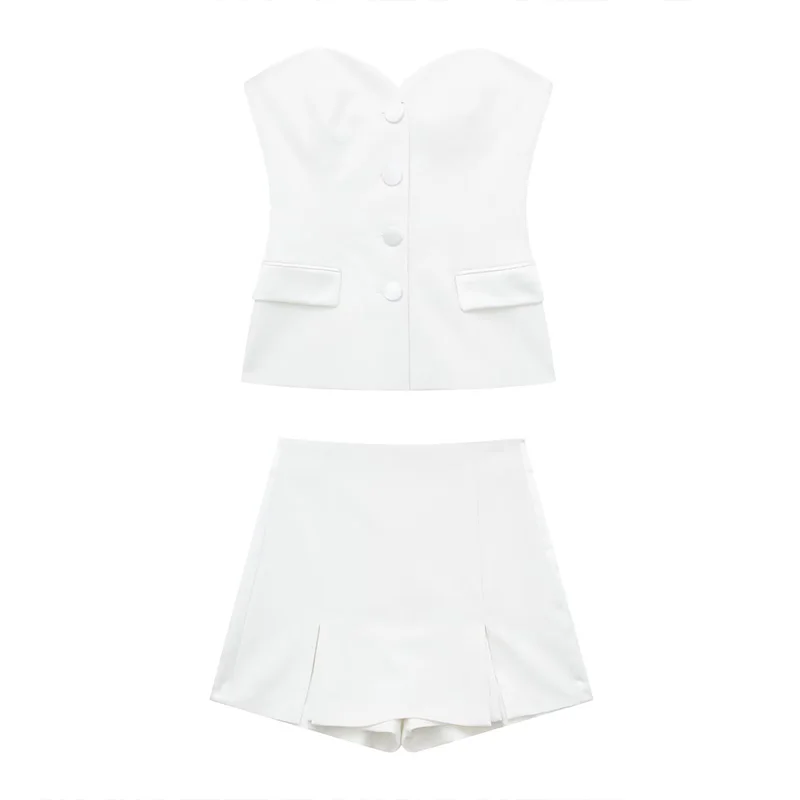 Summer Women's Sheath Single Breasted Backless Strapless Top 2024 New Casual High Waist Split Splicing Skirt Pants Mini Shorts
Summer Women's Sheath Single Breasted Backless Strapless Top 2024 New Casual High Waist Split Splicing Skirt Pants Mini Shorts