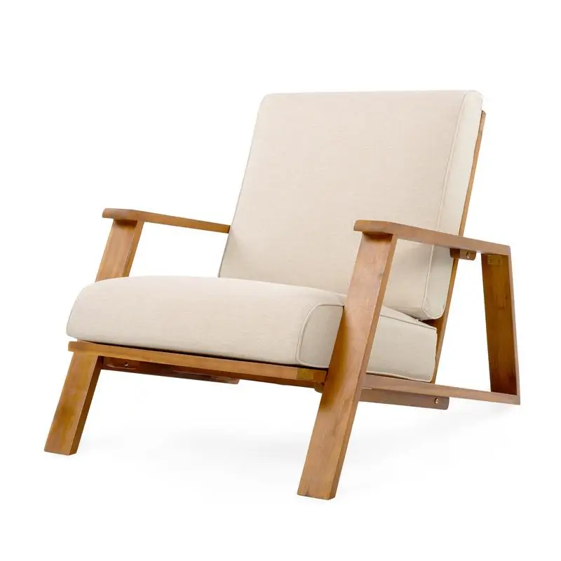 Set of 2 Outdoor Club Chairs with Beige Cushions and Teak Acacia Wood Frame for Patio Lounge Set of 2 Outdoor Club Chairs with Beige Cushions and Teak Acacia Wood Frame for Patio Lounge