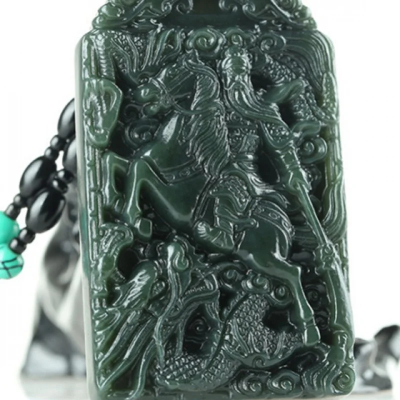 

Hetian Gray Horse Riding Gong God of Wealth Jade Lord Guan the Second Pendant