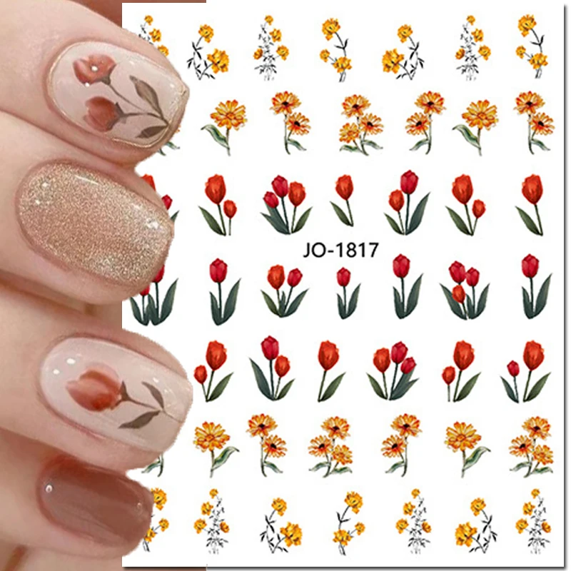 

3d Nail Art Stickers Retro Feel Daisy Tulips Flowers Adhesive Sliders Decals For Nails Decorations Manicure Accessories