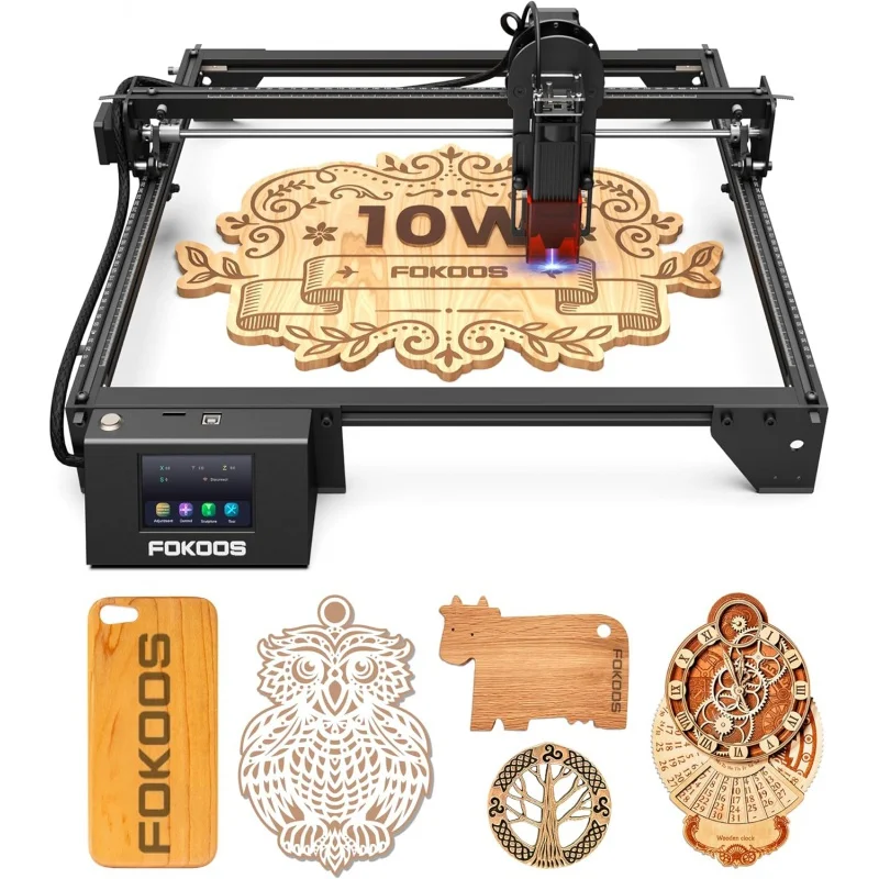 

FOKOOS FE10 Laser Engraver 10W Output, 60W Laser Engraving Machine with 3.5" Touch Screen, 0.06mm Dual-beam, Laser Cutter for Wo