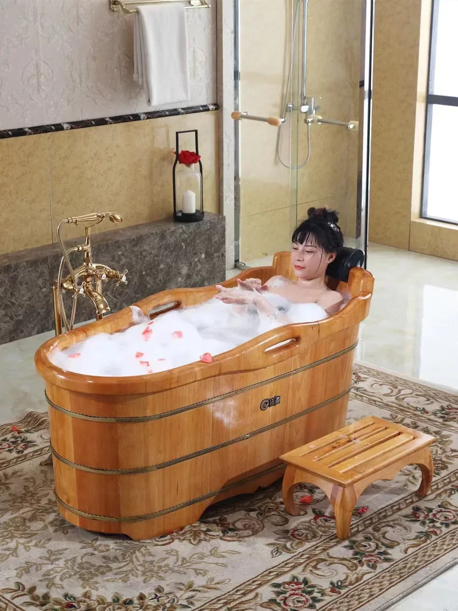 Adult full-body bath wooden tub household real wooden tub beauty salon bath wooden tub medicated bath.
Adult full-body bath wooden tub household real wooden tub beauty salon bath wooden tub medicated bath.