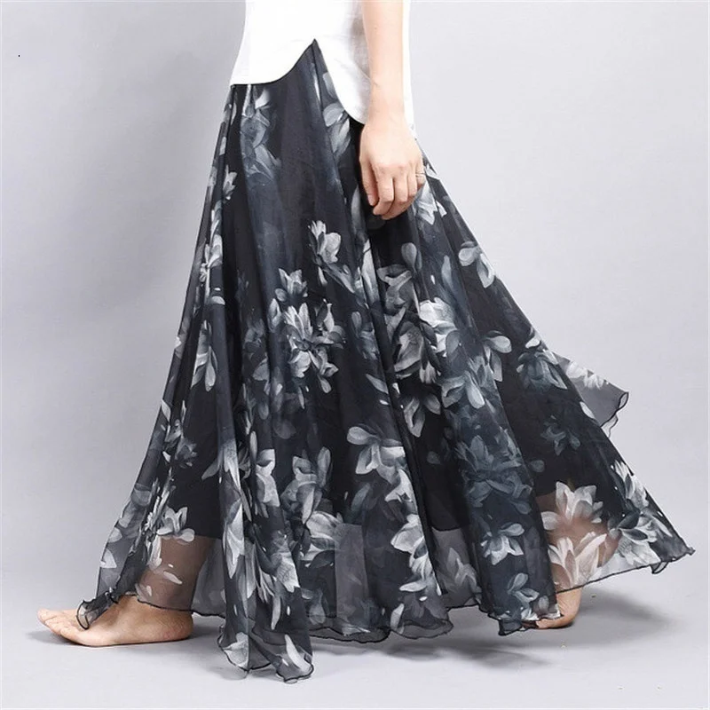 Summer Loose Skirt Women Simple Solid Leisure Loose women Chiffon Floral Printed Popular Long Skirt Beach Party long skirt 
Summer Loose Skirt Women Simple Solid Leisure Loose women Chiffon Floral Printed Popular Long Skirt Beach Party long skirt