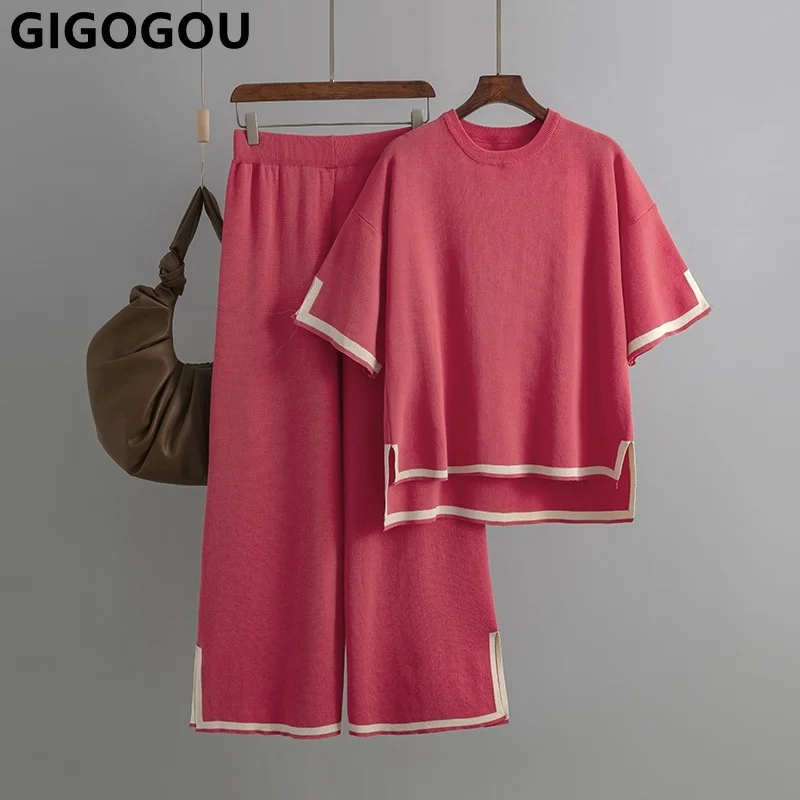 Summer Two Piece Loose T Shirt Women Tracksuit Fashion Knit Casual Short Sleeves Set Breathable Ladys Pant Suit 
Summer Two Piece Loose T Shirt Women Tracksuit Fashion Knit Casual Short Sleeves Set Breathable Ladys Pant Suit