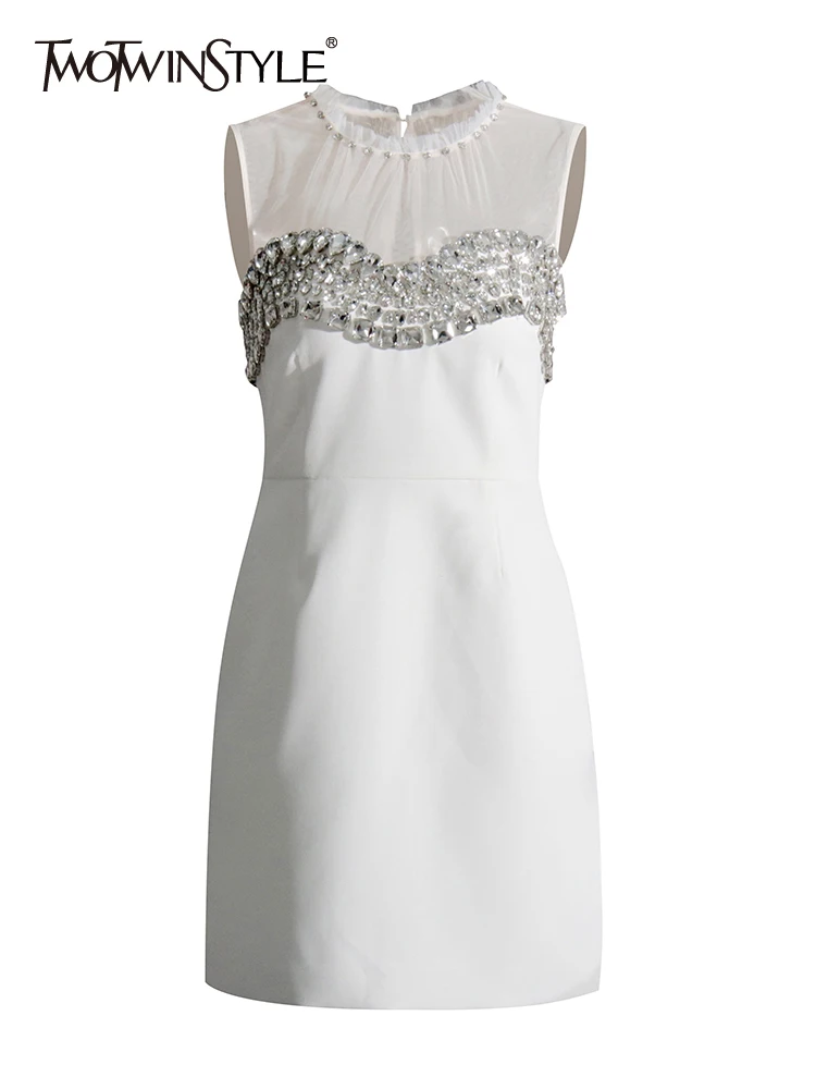 TWOTWINSTYLE Sleeveless Bodycon Slim Dresses For Women Round Neck High Waist Spliced Diamonds Dress Female Clothing Summer 2023
TWOTWINSTYLE Sleeveless Bodycon Slim Dresses For Women Round Neck High Waist Spliced Diamonds Dress Female Clothing Summer 2023