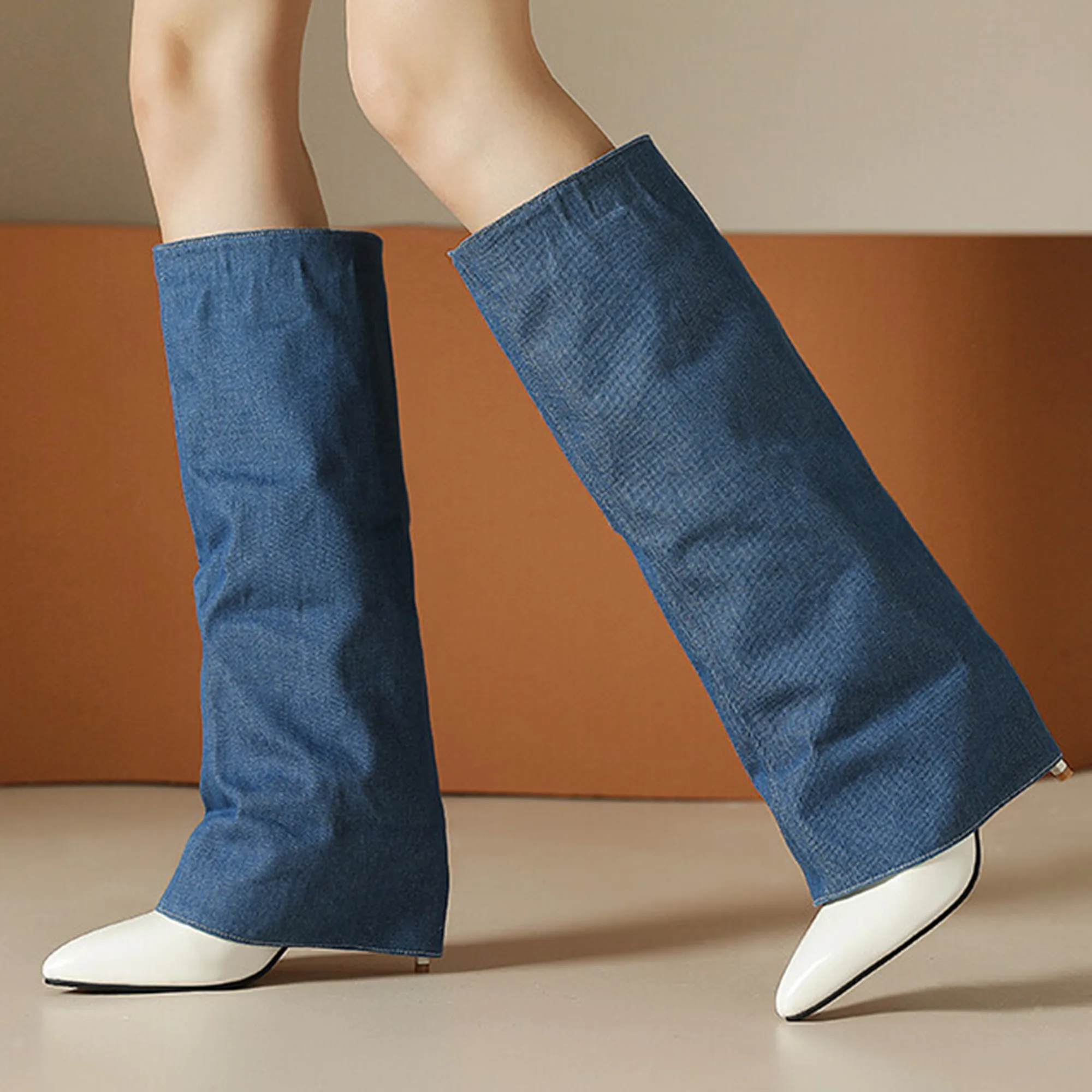 Plus Bright Patent Leather Toe Plate Denim Fabric Fashion Knee High Boots Pointy Ultra-High Heel Novelty Women's Boots
Plus Bright Patent Leather Toe Plate Denim Fabric Fashion Knee High Boots Pointy Ultra-High Heel Novelty Women's Boots