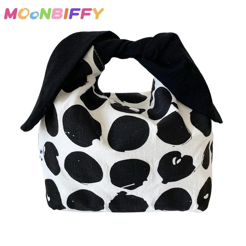 

Cute Lunch Bag Women Rabbit Ears Fold Bow Handbags Cute Lunch Bag for Kids Convenient Lunch Box Tote Food Bags No Insulated