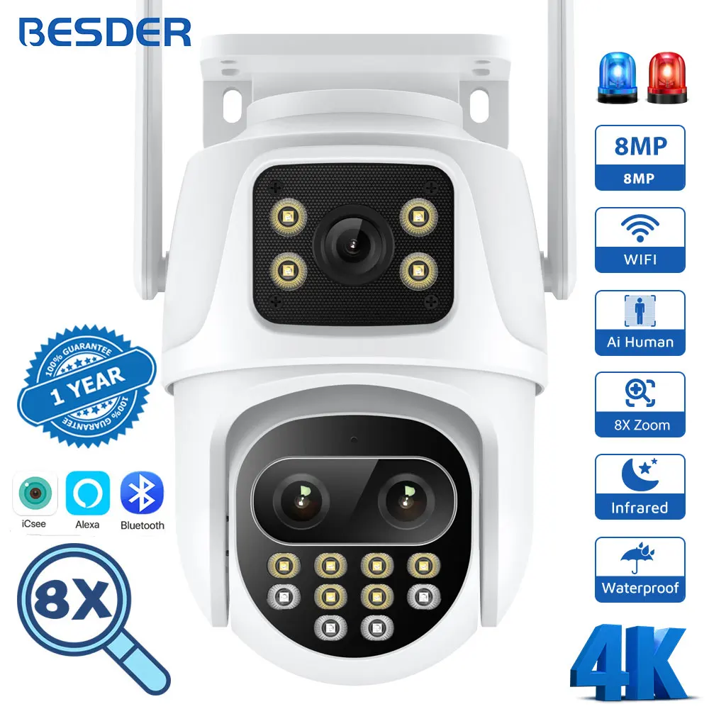 BESDER 8MP PTZ IP Camera Wifi Outdoor Night Vision Dual Screens 8X Digital Zoom 4MP Security Protection CCTV Surveillance Camera
BESDER 8MP PTZ IP Camera Wifi Outdoor Night Vision Dual Screens 8X Digital Zoom 4MP Security Protection CCTV Surveillance Camera