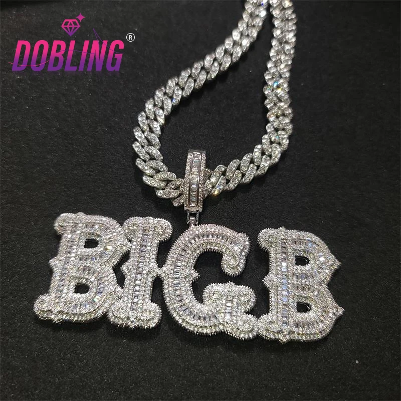 DOBLING Cutsom HipHop Baguette Letters Name Necklace Pendant Bling Bling Full Iced Out Luxury Zirconia Cuban 9mm Chain Jewelry
DOBLING Cutsom HipHop Baguette Letters Name Necklace Pendant Bling Bling Full Iced Out Luxury Zirconia Cuban 9mm Chain Jewelry