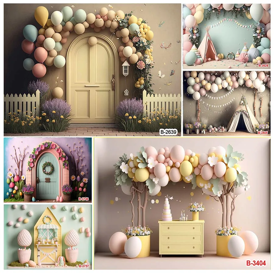 

Spring Easter Backdrop Garden Bunny Colorful Eggs Floral Photography Background for Easter Kids Newborn Birthday Baby Shower