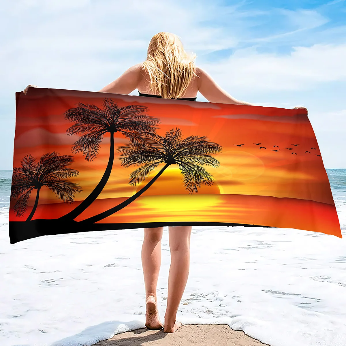 

Beach Towel Oversized Thick Sand Free Microfiber Bath Towel Super Absorbent Tropical Coconut Tree Sunset Adult Swim Beach Towels