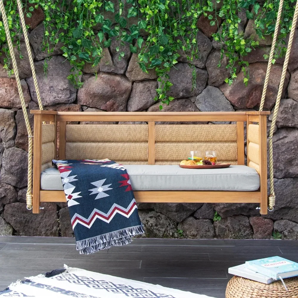 Teak Wood Porch Swing With Oyster Cushion Garden Furniture Outdoor,24.75"D x 51.5"W x 22"H
Teak Wood Porch Swing With Oyster Cushion Garden Furniture Outdoor,24.75"D x 51.5"W x 22"H