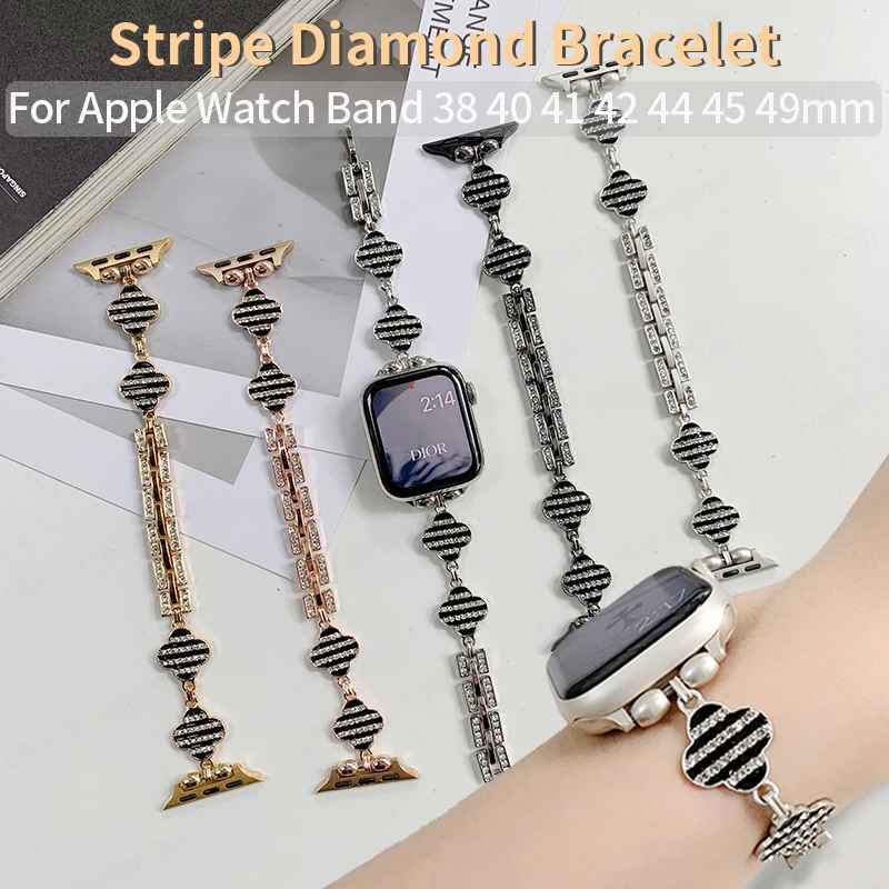 Stripe Diamond Bracelet for Apple Watch Band 44mm 41 45 42 49 38mm Correa for Iwatch Series 8 7 6 se 5 4 3 Slim Metal Strap Belt
Stripe Diamond Bracelet for Apple Watch Band 44mm 41 45 42 49 38mm Correa for Iwatch Series 8 7 6 se 5 4 3 Slim Metal Strap Belt